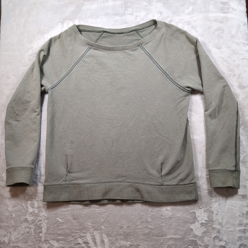 Lululemon Crew Love Pullover Sweatshirt Womens Large Green Sweater Cropped